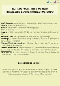 PROFIL DE POSTE Média Manager - Responsable Communication et Marketing